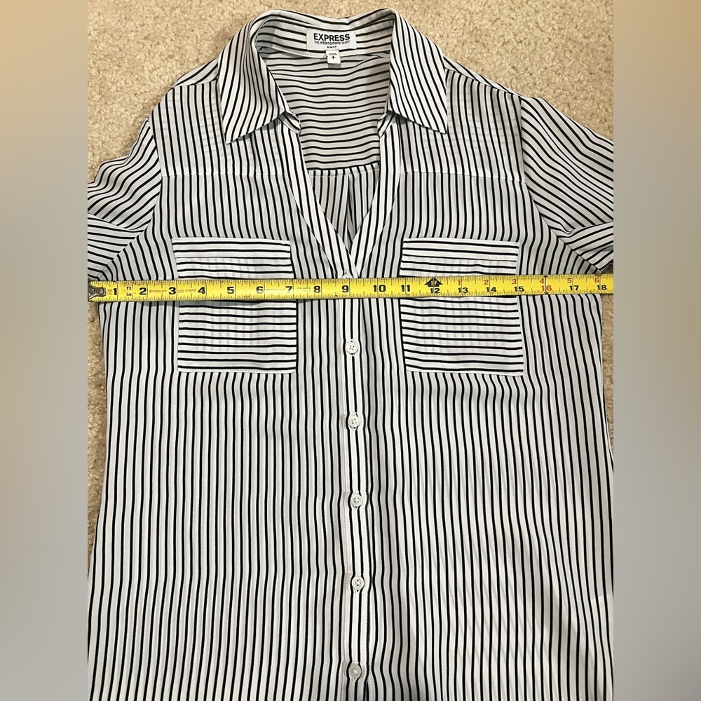 Express black & white striped slim fit portofino shirt size S - Picture 5 of 8